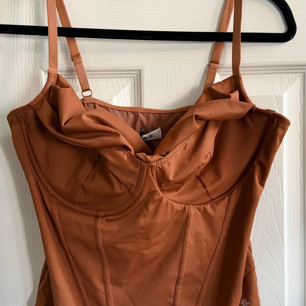 Popilush Brown Cowl Neck Corset Bodysuit XXL Sculpting Shapewear Glam Coquette - Picture 4 of 8